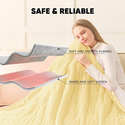 greenoak Heated Blanket Electric Queen Size 84"X90" Dual Control, Heating Blankets with 10 Levels 8 Hours Auto-Off, Soft Flannel Fluffy House Warming Gifts for Grandma Seniors Mom, Cream Yellow