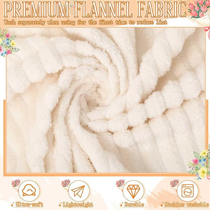 Buryeah 12 Pcs Wedding Flannel Fleece Throw Blanket Bulk with Thank You Card and Ribbon, 50 x 60 in Oeko-TEX Standard 100 Certified Blankets Outdoor Wedding, Guest Party Souvenirs (Ivory)