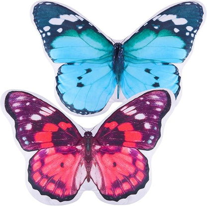 Juexica 2 Pcs 3D Butterfly Pillow Decorative Butterfly Stuffed Animal Throw Pillow Plush Gifts for Women Decorations for Fireplace Mantel Bedroom Couch Seat Cushion Garden, 15x13 Inch(Violet, Blue)