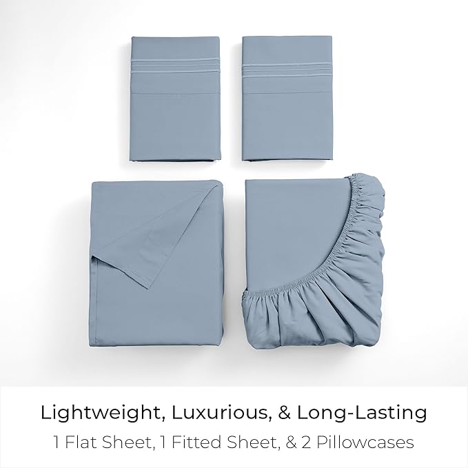 Mellanni Full Sheets Set - 4 PC Iconic Collection Bedding - Hotel Luxury, Extra Soft, Cooling Bed Sheets - Wrinkle, Fade, Stain Resistant (Full, Blue Hydrangea)