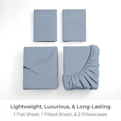 Mellanni King Sheets Set - 4 PC Iconic Collection Bedding - Hotel Luxury, Extra Soft, Cooling Bed Sheets - Wrinkle, Fade, Stain Resistant (King, Blue Hydrangea)