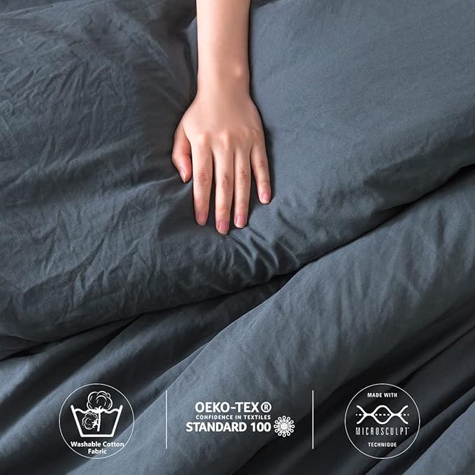 COTTEBED Washed Polycotton Microfiber King Size Comforter Set, Lightweight Ultra-Soft Comfy Cozy Bedding Blanket Comforter with 2 Pillow Shams for All Season Use - Dark Dusty Blue Grey King/Cal King