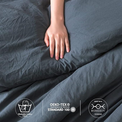 COTTEBED Washed Polycotton Microfiber King Size Comforter Set, Lightweight Ultra-Soft Comfy Cozy Bedding Blanket Comforter with 2 Pillow Shams for All Season Use - Dark Dusty Blue Grey King/Cal King