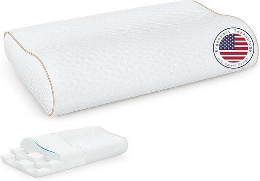 Sandwich Memory Foam Pillow for Sleeping - Ergonomic Cervical Cooling Pillows Queen Size, Adjustable Contour Pillow for Neck, Bed Pillow for Side, Back & Stomach Sleepers