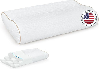 Sandwich Memory Foam Pillow for Sleeping - Ergonomic Cervical Cooling Pillows Queen Size, Adjustable Contour Pillow for Neck, Bed Pillow for Side, Back & Stomach Sleepers