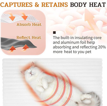 NWK Pack of 4 Fluffy Self Warming Cat Mat, Cat Blanket, Thermal Dog Mat, Washable, Non-Slip Bottom for Sofa & Crate & Kennel & Car Seat (Creamy White, Large (34'' X 22'' X 0.7''))
