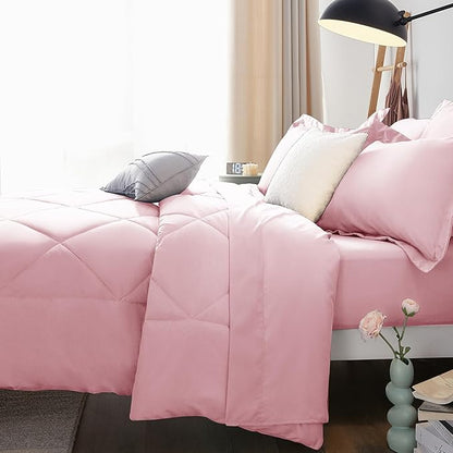 CozyLux Twin Comforter Set with Sheets Pink - 5 Pieces Bed in a Bag Twin, All Season Bed Set for Girls and Boys, Bedding Set with Down Alternative Comforter, Sheets, Pillowcase & Sham