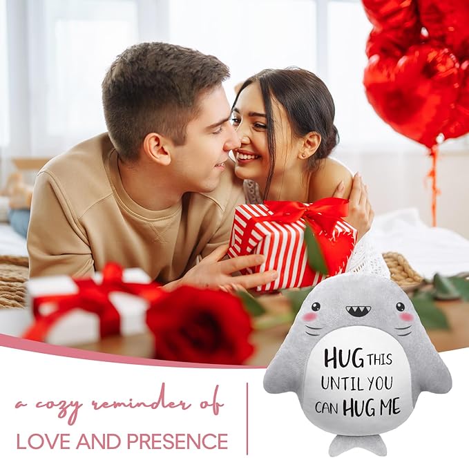Anniversary/Birthday Gifts for Her/Him/Girlfriend/Boyfriend, Long Remote Distance Relationship Gifts- Novelty Cute Shark Pillow- I Love Miss You Gift for Her/Him, 15”×15”