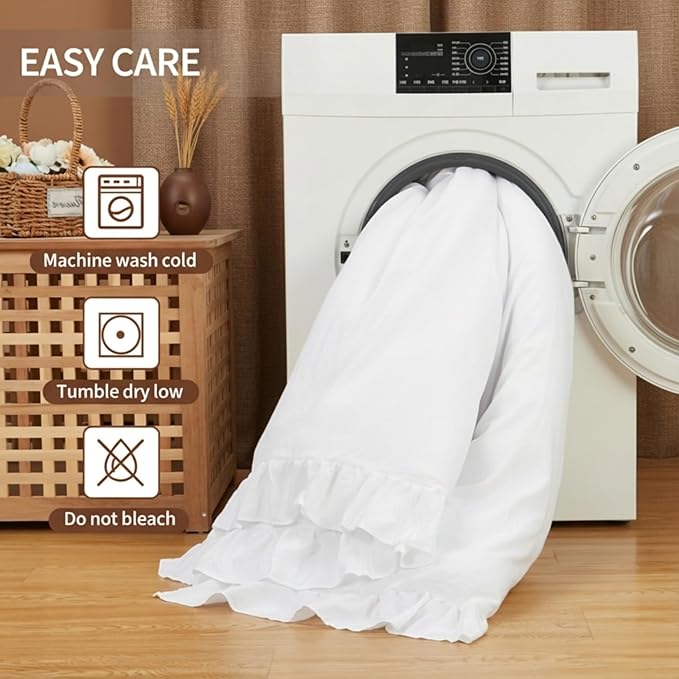CAROMIO White Ruffled Twin Comforter Set, 2PCS Soft Washed Microfiber Lightweight & Fluffy All-Season Bedding Comforter with Vintage French Country Styles, White, 68x90 in