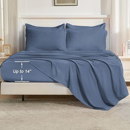Andency California King Size Comforter Set with Sheets Bluish Grey - 7 Pieces Cal King Bed in a Bag Boho Bedding Sets, Bed Set with Comforter, Sheets, Pillowcases & Shams