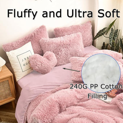 MorroMorn Fluffy Heart Throw Pillows, Shaggy Decorative Pillow for Sofa Couch Bed, Cute Room Decor Decorations for Women Girls Kids (Blush)