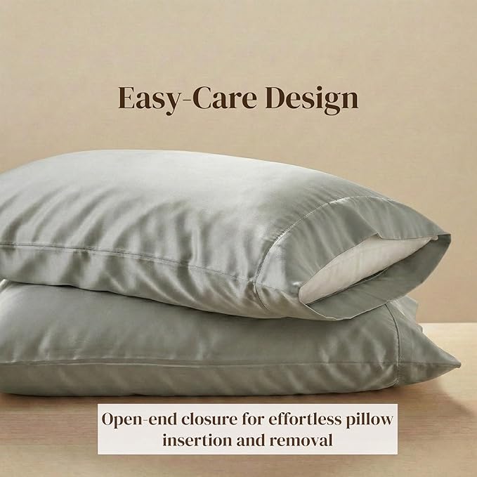 Beckham Hotel Collection 100% Cotton Pillow Cases Standard/Queen Size Set of 2, 500TC, Luxury Sateen Pillowcases, Open End, Breathable, Moisture-Wicking, Aqua Gray