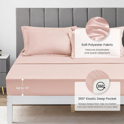 Love's cabin Twin Comforter Set Pink, 5 Pieces Twin Bed in a Bag, All Season Bedding Sets with 1 Comforter, 1 Flat Sheet, 1 Fitted Sheet, 1 Pillowcase and 1 Pillow Sham