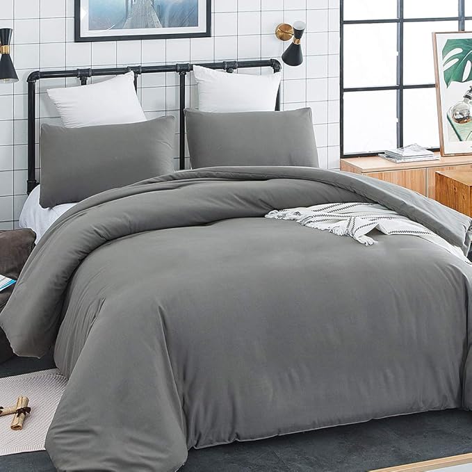 CLOTHKNOW Grey King Size Comforter Set Dark Gray Bedding Comforter Sets Soft Boys Men Comforter with 2 x Pillow Cases