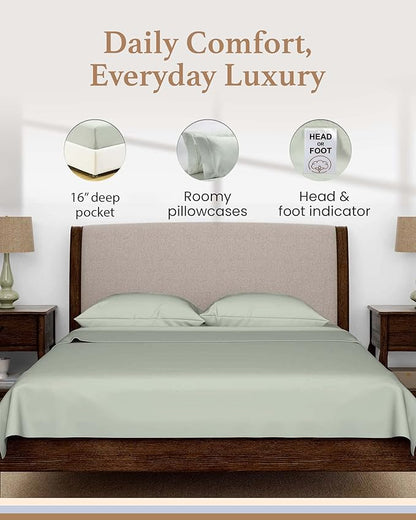 Good Sleep Bedding 600 TC Luxurious Sage RV Sheets - 72 x 75, 100% Egyptian Cotton, 4 Piece Set, Ultra Soft Camping Sheets with 16" Deep Pockets