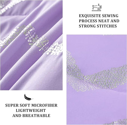 Menghomeus Purple/Silver Comforter Set Twin Lavender Metallic Print Glitter Bed Comforter Cute Shinny Bedding for Teen Girls Kids Women, 3 Piece (1 Pillowcase, 1 Decorative Pillow Sham)