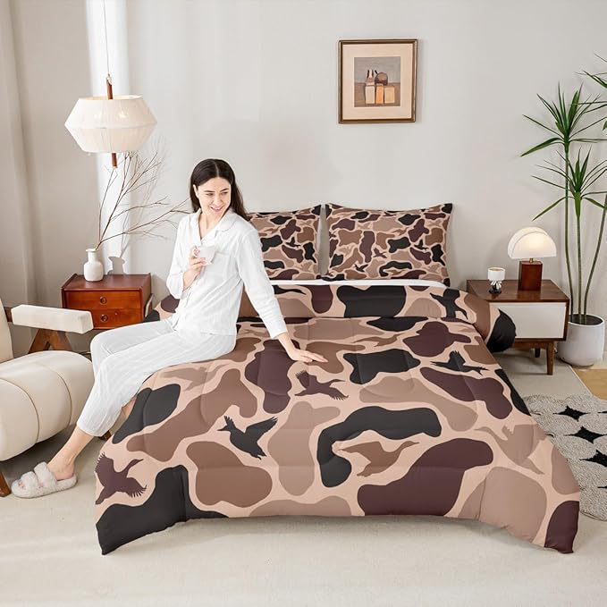 Erosebridal Duck Huner Comforter Set Toddler Size Camo Bedding Set for Adults Teens Rustic Hunting Army Comforter Woodland Camouflage Military Quilt Bedroom Decor