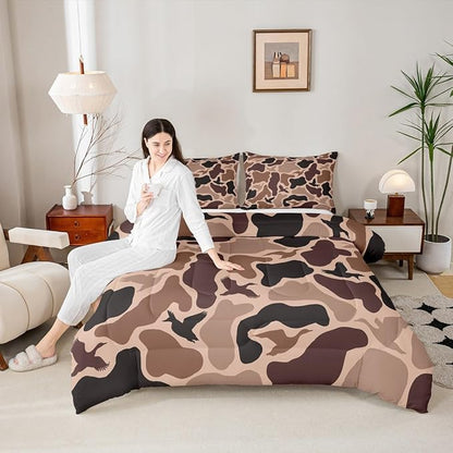 Erosebridal Duck Huner Comforter Set Toddler Size Camo Bedding Set for Adults Teens Rustic Hunting Army Comforter Woodland Camouflage Military Quilt Bedroom Decor