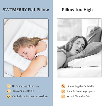 SWTMERRY Flat Pillows 2 Pack for Sleeping,Ultra Thin Bed Pillows Standard Size for Stomach and Side Sleeper 7D High Support 2.5 inch Height Slim Bed Pillow