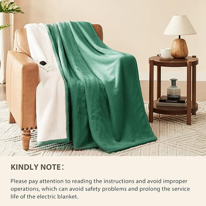 Homemate Heated Blanket Electric Throw - 50"x60" Heating Blanket Throw 1/2/4/6/8 Hours Auto-Off 10 Heat Level Over-Heat Protection Flannel Sherpa ETL Certification