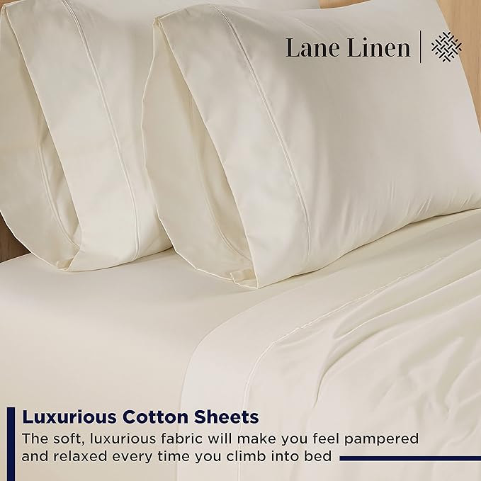 LANE LINEN King Size Bed Sheet Set – 600 Thread Count Long-Staple 100% Cotton Sheet Set King Size, Hotel Premium Soft Silky Sateen Finish, Durable Bedding Set, Elasticised 15" Deep Pocket – Linen