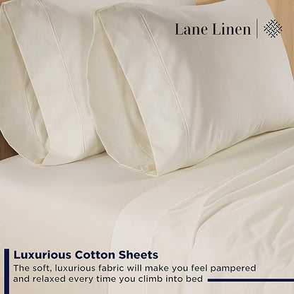 LANE LINEN King Size Bed Sheet Set – 600 Thread Count Long-Staple 100% Cotton Sheet Set King Size, Hotel Premium Soft Silky Sateen Finish, Durable Bedding Set, Elasticised 15" Deep Pocket – Linen