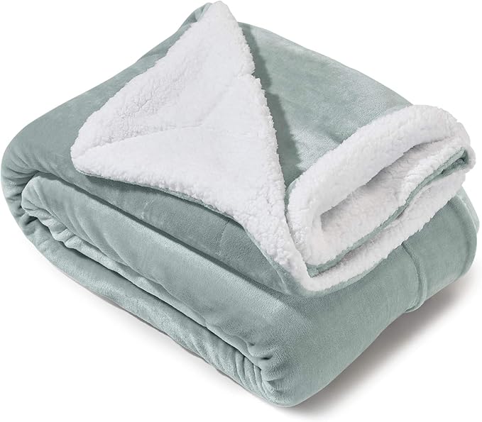 Genteele Sherpa Throw Blanket Super Soft Reversible Ultra Luxurious Plush Blanket, 60 x 70 inches, Sage/White