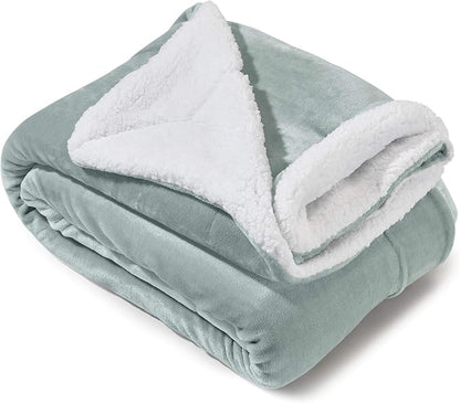 Genteele Sherpa Throw Blanket Super Soft Reversible Ultra Luxurious Plush Blanket, 60 x 70 inches, Sage/White