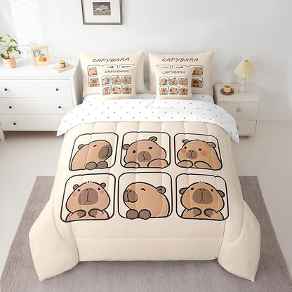 Erosebridal Capybara 7 Piece Bedding Set Queen Size,Cute Animal Bed in a Bag,Capybara Lovers Bed Set Includes Comforter, Sheet Set, Pillowcases & Pillow Covers All Season Bedroom Decor