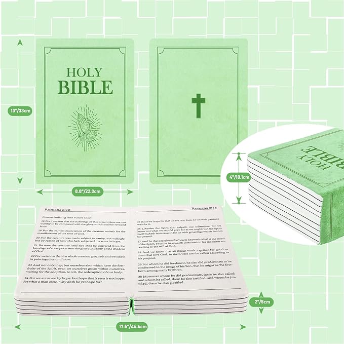 The Holy Bible Pillow Plush- Book Shape, Openable, Cozy Faith Bible Pillow Christian Bible Verse Pillow (Green)
