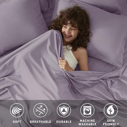 Full Size Bed Sheets - 6 Piece Soft Microfiber and Wrinkle Free Sheets - Easy Care, Extra Soft, Cooling Sheets - 1 Deep Pocket Fitted Sheet 1 Flat Sheet and 4 Pillowcases (Full Lavender)