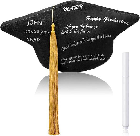 Class of 2026 Autograph Stuffed Pillow 15.7" Graduation Autograph Stuffed Pillow Graduation Guest Signature Gifts Grad Party Sign in Decor for High School College(Black,Cap)