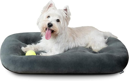 Dog Bed for Small Dogs & Cats 23”x17”, Non-Slip Washable Faux Silver Fox Fur Crate Pad, Durable Oval Pet Mat,Dark Grey