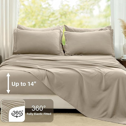 FUANNA California King Comforter Sets Oatmeal, 7 Pieces Cal King Size Bedding Set, All Season Lightweight Bed in a Bag with Comforter, Flat Sheet, Fitted Sheet, Pillowcases & Shams