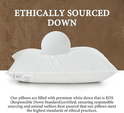 BHZ Goose Down Feather Pillows Queen Size - Hotel Collection Bed Pillows for Sleeping Soft Pillow for Side and Back Sleepers with 100% Cotton Fabric