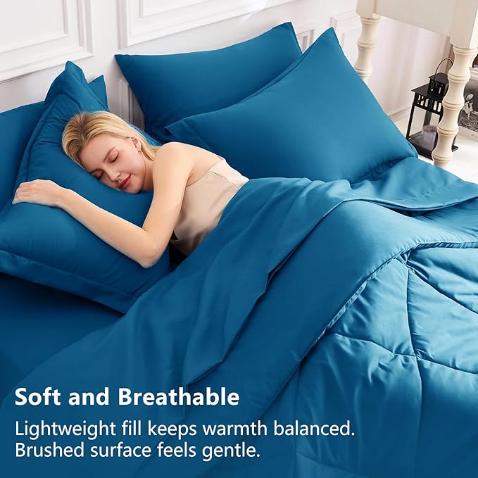 CozyLux Full Size Comforter Sets Teal - 7 Pieces Bed in a Bag Full, Luxury Soft Bed Set for All Seasons, Bedding Set with Down Alternative Comforter, Sheets, Pillowcases & Shams