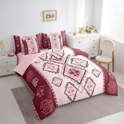 Erosebridal 7 Pcs Southwestern Aztec Bed in A Bag Queen Western Bohemian Comforter Set for Kids Teens Exotic Tribal Mexican Geometric Bedding Sets Ethnic Native American Sheet Set with Comforter