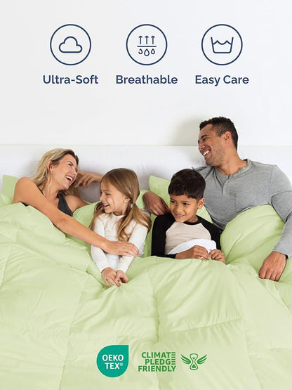 King Comforter Set - 5 Piece Bed in a Bag King Size Bed Set - Down Alternative Comforter, Flat Sheet, Fitted Sheet, Pillowcase & Shams for All Seasons - Ultra Soft and Breathable - Light Sage Green