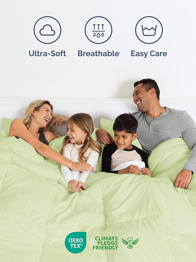 Full Comforter Set - 5 Piece Bed in a Bag Full Size Bed Set - Down Alternative Comforter, Flat Sheet, Fitted Sheet, Pillowcase & Shams for All Seasons - Ultra Soft and Breathable - Light Sage Green