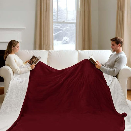 King Size Heated Blanket for Bed - 100" X 90" Dual Control Electric Blanket King with 5 Heat Levels, 10H Auto Off, Overheat Protection, Washable Flannel Sherpa Heating Blankets, Red
