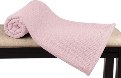 GLAMBURG 100% Cotton Thermal Blanket, Breathable Waffle Blanket, Queen Size, All Season, Baby Pink
