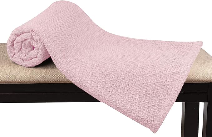 Glamburg 100% Cotton Thermal Blanket, Breathable Twin Size Waffle Blanket, All Season, Baby Pink