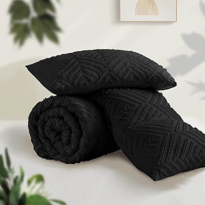 Andency Oversized King Comforter Set 120''x98'', 3 Pieces Black Soft Boho Bedding Set & Collections, All Season Farmhouse Tufted Fluffy Bed Set (1 Comforter, 2 Pillowcases)