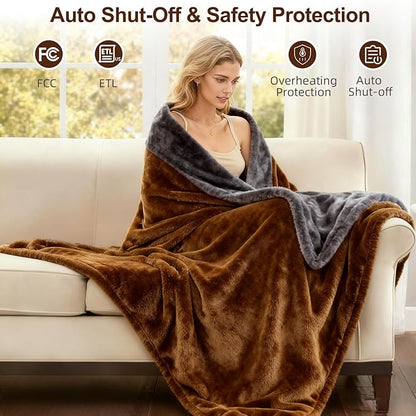 Heated Blanket Queen Size, 84"x90" Electric Heating Soft Dual-Sided Flannel Machine Washable Blanket, 12 Heat Levels & 12 Hours Auto Off, Soft Warm Flannel Blanket, Overheat Protection with ETL & FCC