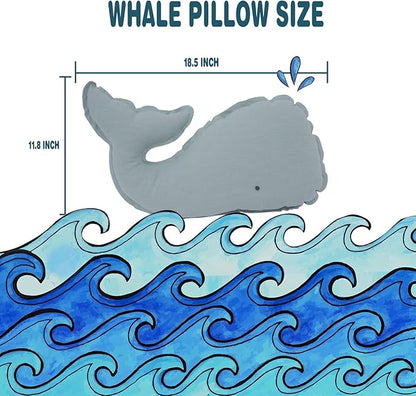 Marble Empire Whale Pillow Linen, Blue Whale Throw Pillows with Free Style Edge,Coastal Ocean Decorative Pillow for Couch Sofa (18.5 inch)