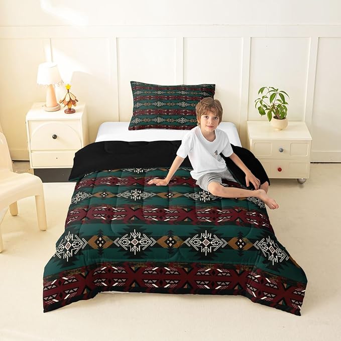 Erosebridal Southwestern Comforter Set - Twin Bohemian Geometric Quilt, Ethnic Tribal Arrow Bedding Set, Duvet Insert, Country Western Room Decor for Bedroom, Green