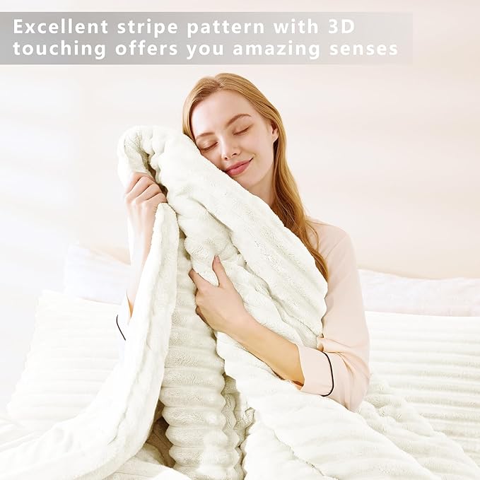 CozyLux Fluffy Full Size Comforter Sets - Super Soft Faux Fur Cream White Comforter Full Size, Winter Warm Fleece Bedding Set, 3 Pieces Plush Fuzzy Bed Set (1 Shaggy Comforter, 2 Pillowcases)