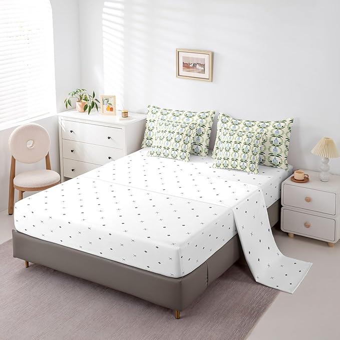 Feelyou Girls Vintage Flower Comforter Set with Sheets Queen Size 7 Pieces Kids Romantic Florals Pattern Bedding Set for Boys Women Teens Botanical Nature Garden Theme Bed in a Bag Room Decor