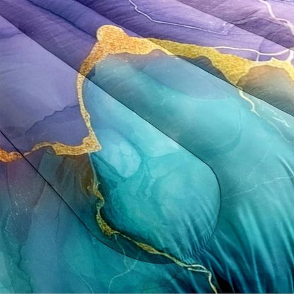 Blue Purple Marble Comforter Set Queen Size Teal Ombre Abstract Bedding Set Women Men Modern Aesthetic Comforters 3 Pieces Gold Marbling Art Bed Sets Soft Lightweight 90x90 Comforter Sets
