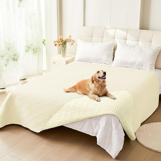 hyha Waterproof Dog Blanket, Soft Dog Bed Cover Pet Blankets, Waterproof Sofa Couch Cover for Dogs Washable, Reversible Pet Couch Covers for Sofa Furniture (82x102 Inch, Beige/Beige)